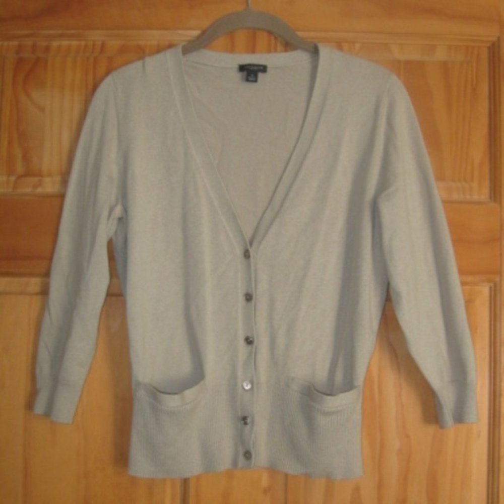 Ann Taylor Beige V-Neck Cardigan Sweater